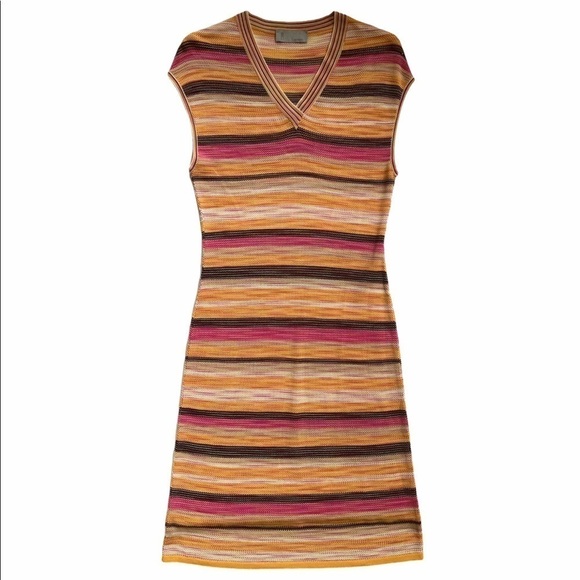 M Missoni Striped V Neck Fitted Midi Dress - Picture 1 of 10
